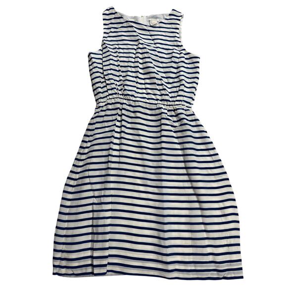 J. Crew Nautical Dress Silk Elastic Waist Striped Size 0 Blue White Sleeveless - Picture 1 of 10